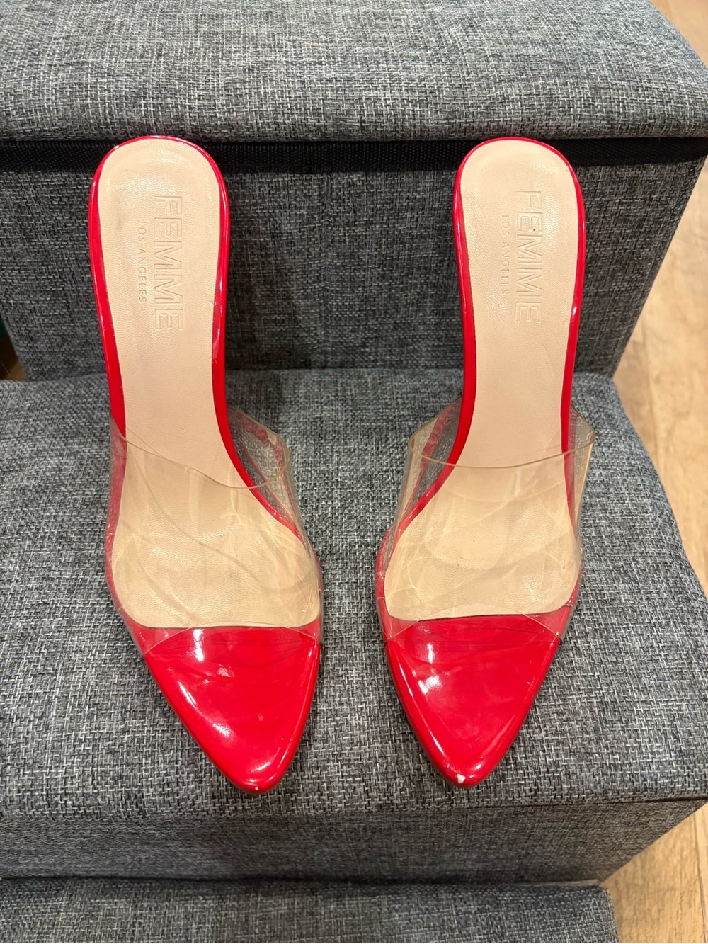 Femme LA Red Clear Pointed Toe Heel- Size 38